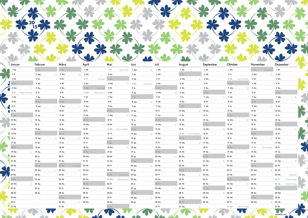 Wandkalender 2015 mit Kleeblatt Muster