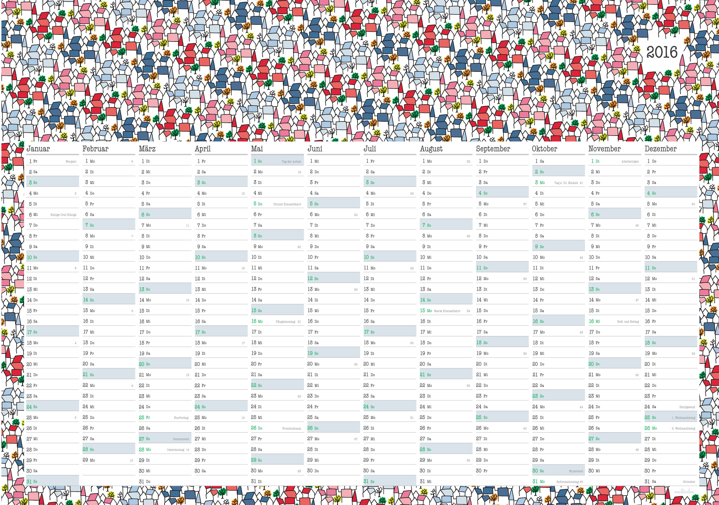 Wandkalender 2016 mit Häuser Muster