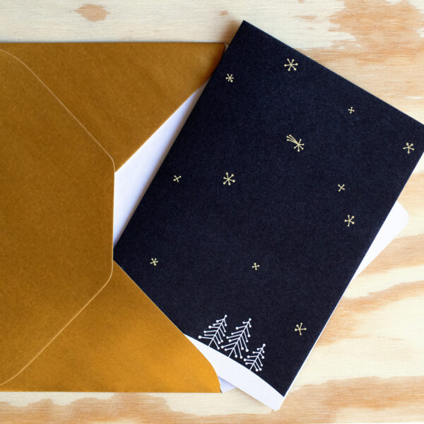 Minimalistische Weihnachtskarte Klappkarte Grußkarte mit goldenem Briefumschlag Kuvert