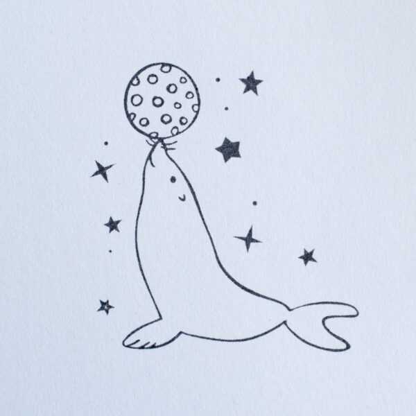 Großer Motivstempel Zirkus Seehund, der einen Ball balanciert